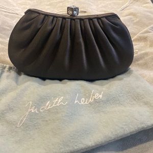 NWT Judith Leiber Evening bag. Gray with rhinestone latch closure. Silver chain.